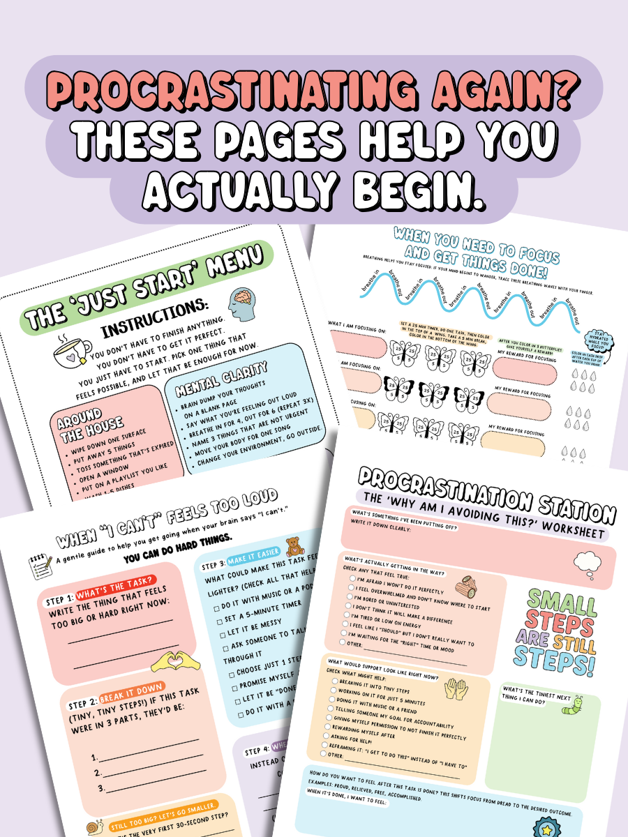 ADHD Support Pack (Printable PDF) – tools for dealing with procrastination, a lack of motivation, and brain shame