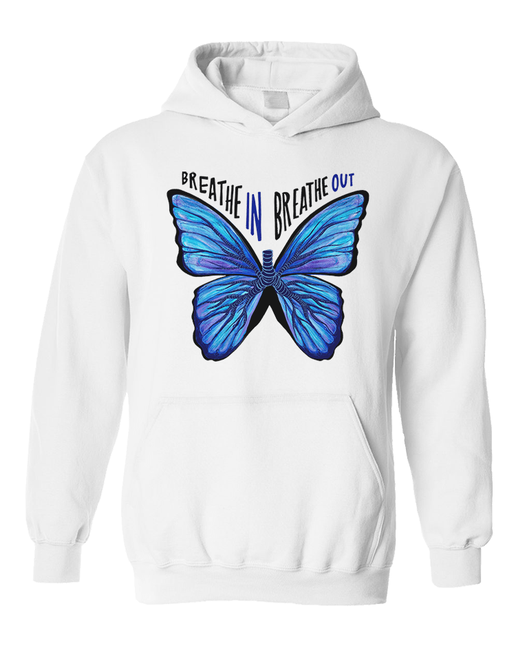 White hoodie with blue deals butterfly