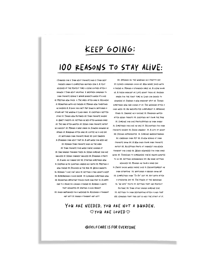 Keep Going; 100 Reasons To Stay Alive - Poster