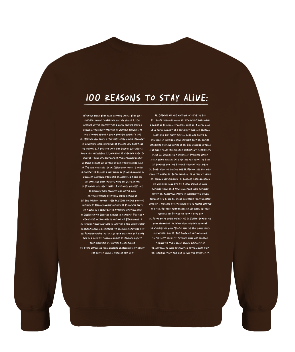 Keep Going; 100 Reasons To Stay Alive - Sweatshirt