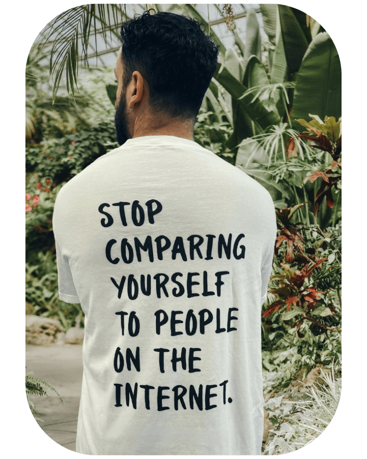 Stop Comparing Yourself To People On The Internet (includes a pocket print!) - T-Shirt