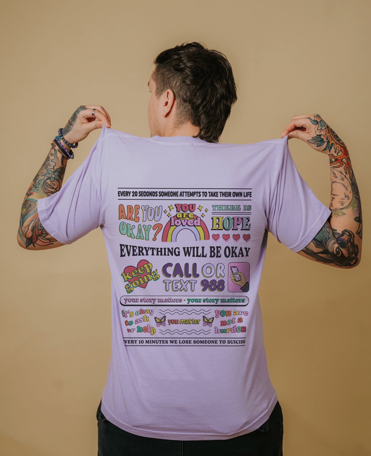 Don't Give Up; Call or Text 988 (includes a back print!) - T-Shirt