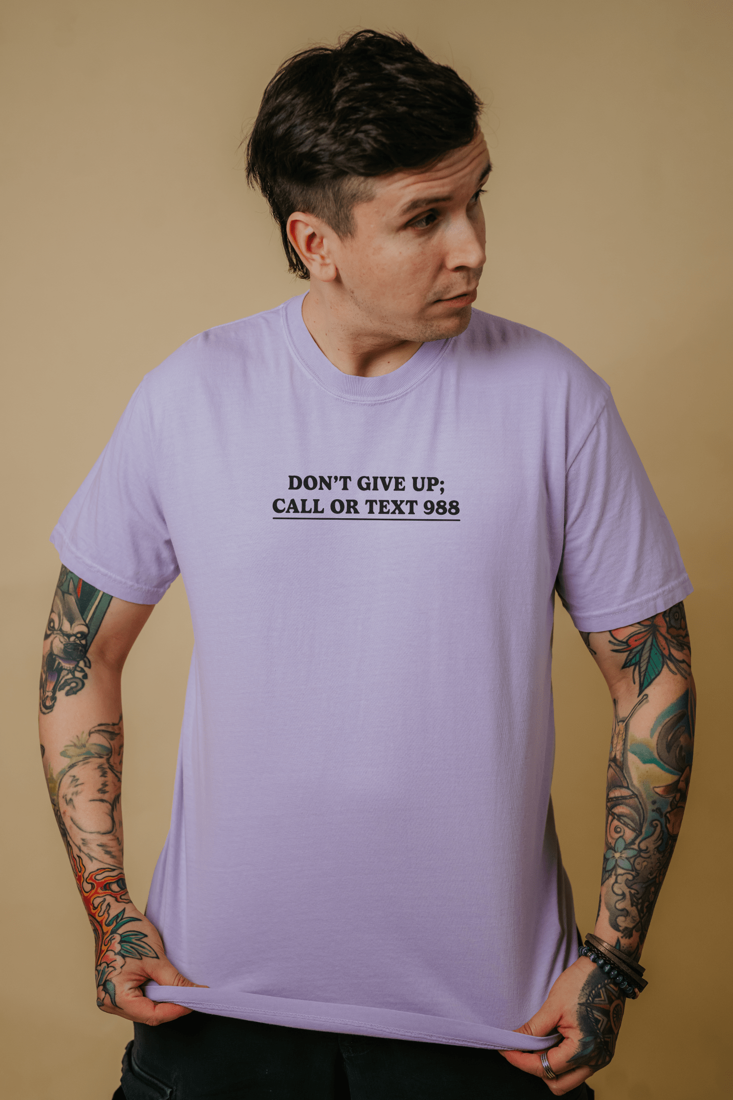 Don't Give Up; Call or Text 988 (includes a back print!) - T-Shirt