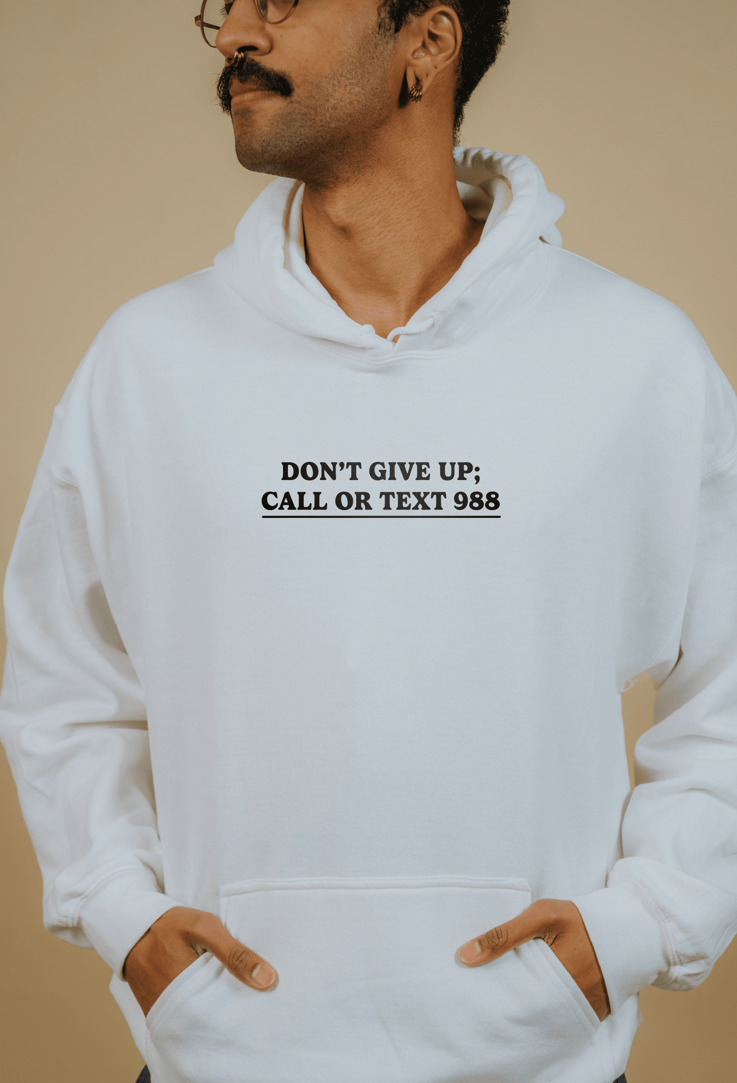 Don't Give Up; Call or Text 988 (includes back & sleeve prints!) - Hoodie