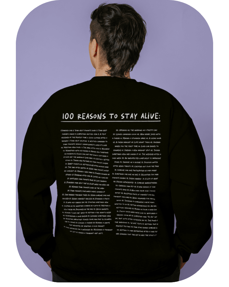 Keep Going; 100 Reasons To Stay Alive (includes a back-print & sleeve-print!) - Sweatshirt