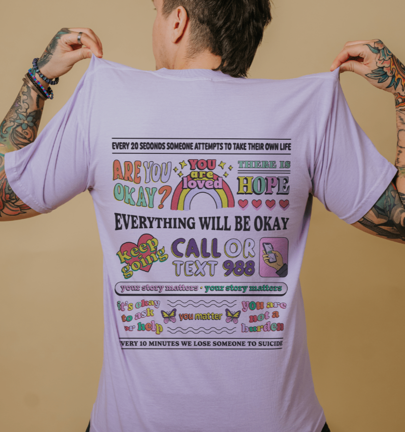 Don't Give Up; Call or Text 988 (includes a back print!) - T-Shirt