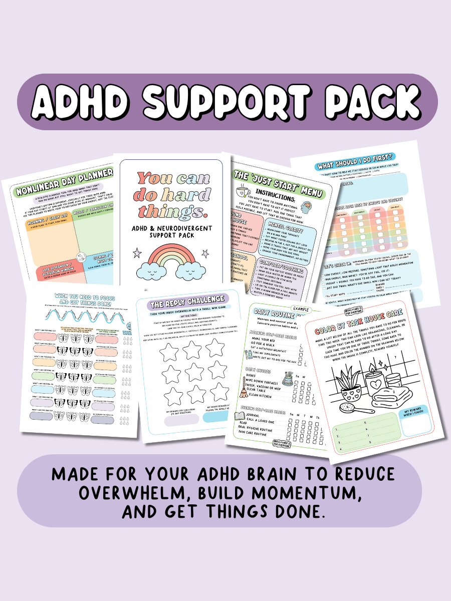 ADHD Support Pack (Printable PDF) – tools for dealing with procrastination, a lack of motivation, and brain shame