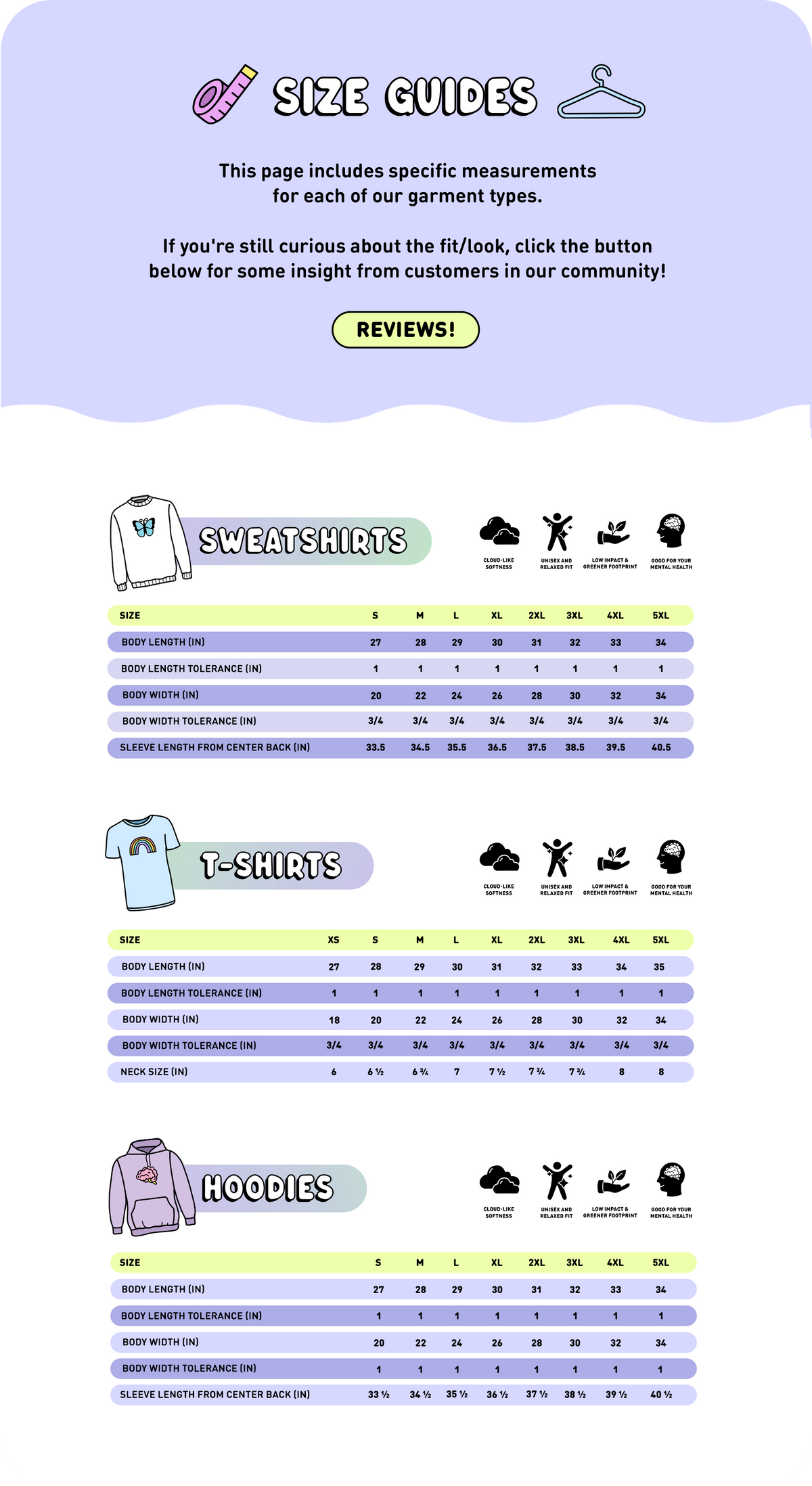 Feitycom Sizing Chart sizing-guide – Self-Care Is For Everyone®