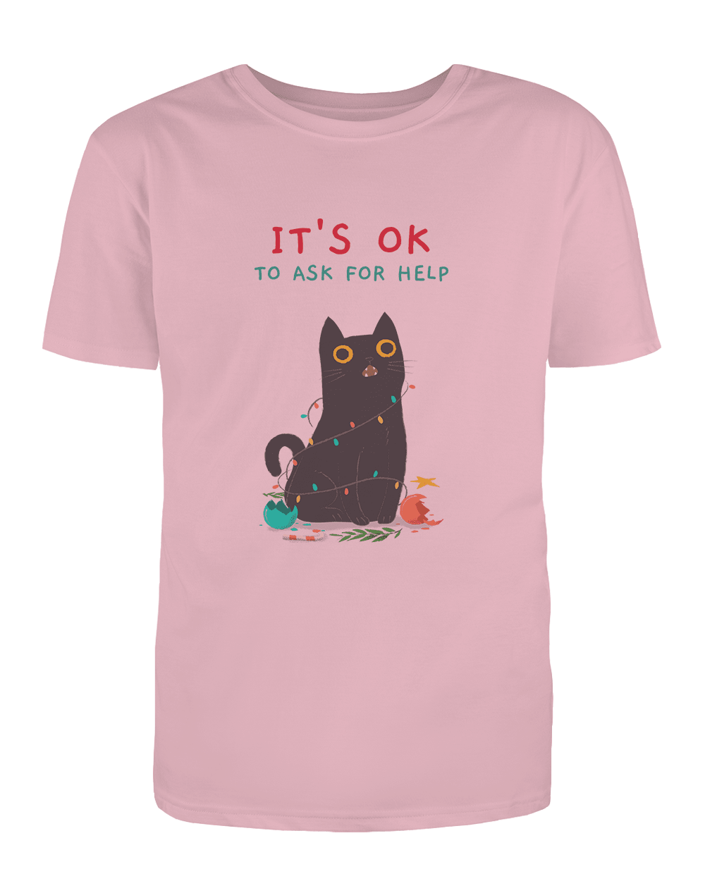 It's OK To Ask For Help (Black Cat) - T-Shirt