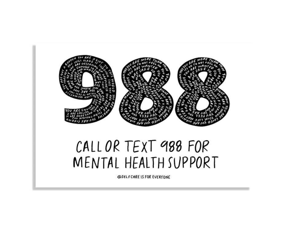 988 (Call or Text 988 For Mental Health Support) - Poster