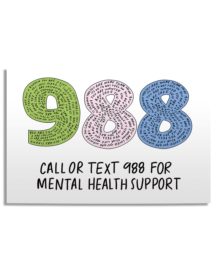988; Call or Text 988 For Mental Health Support - Poster