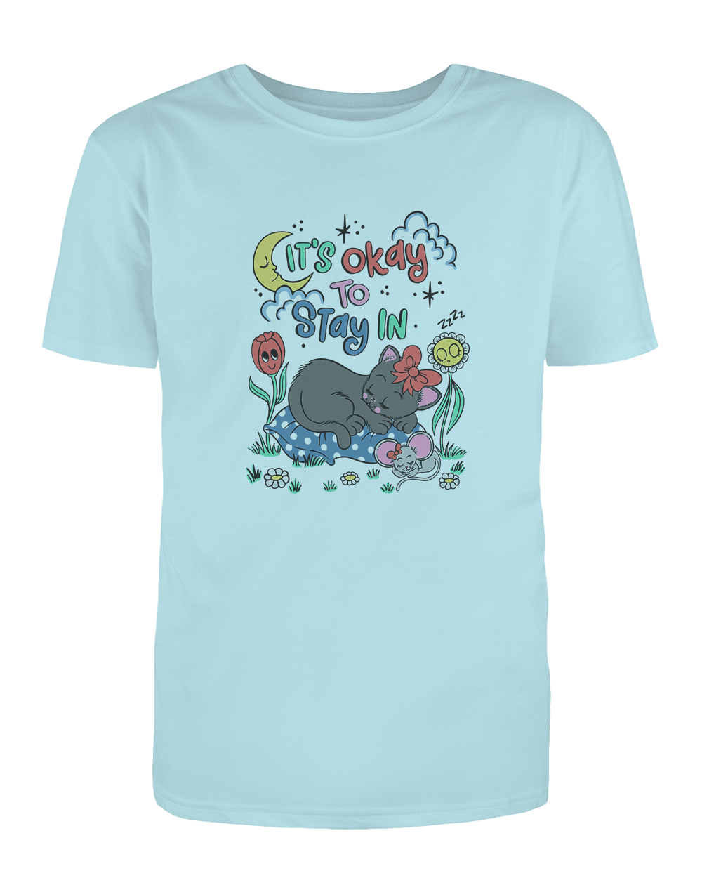 It's Okay To Stay In (Black Cat) - T-Shirt