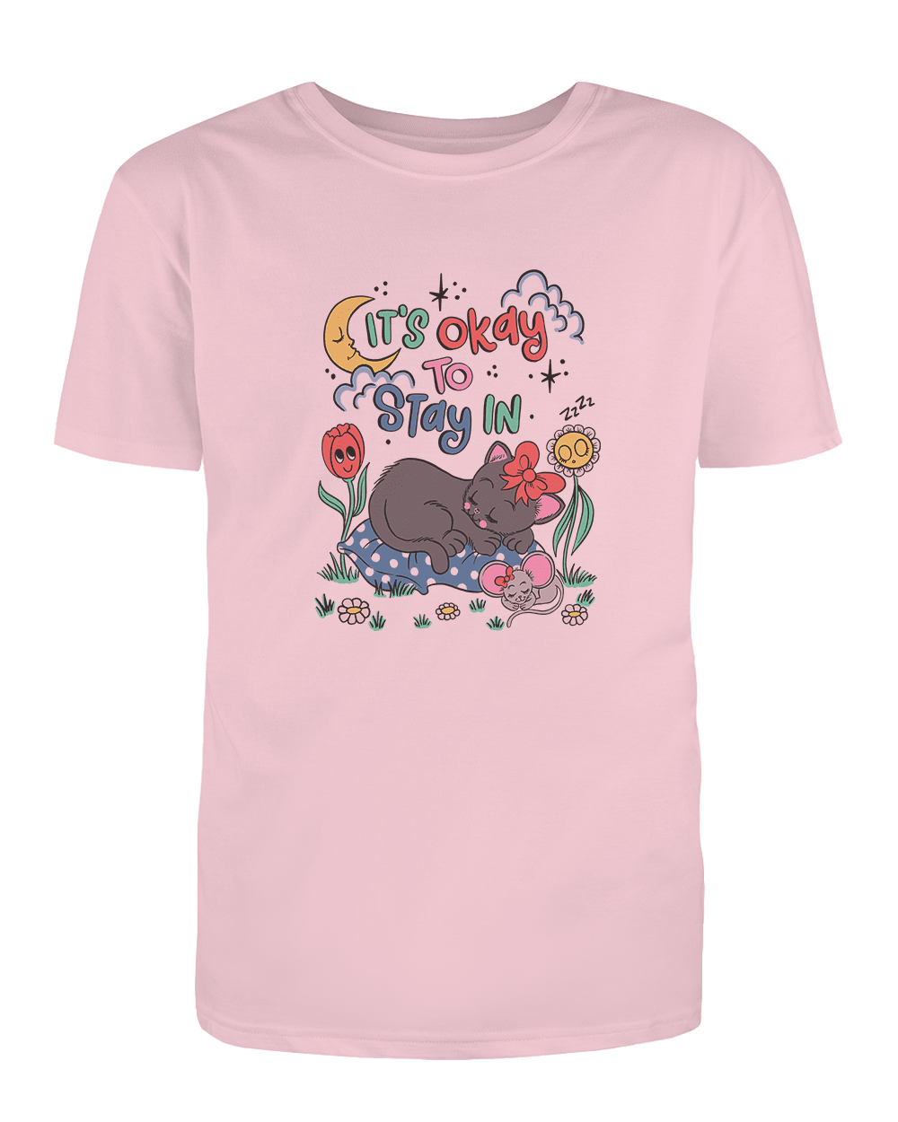 It's Okay To Stay In (Black Cat) - T-Shirt